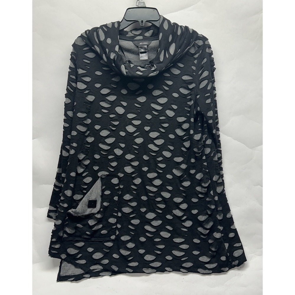 Ali Miles Womens Size M Gray 3/4 Sleeve Distressed Polka Dot Blouse Top (M7)
